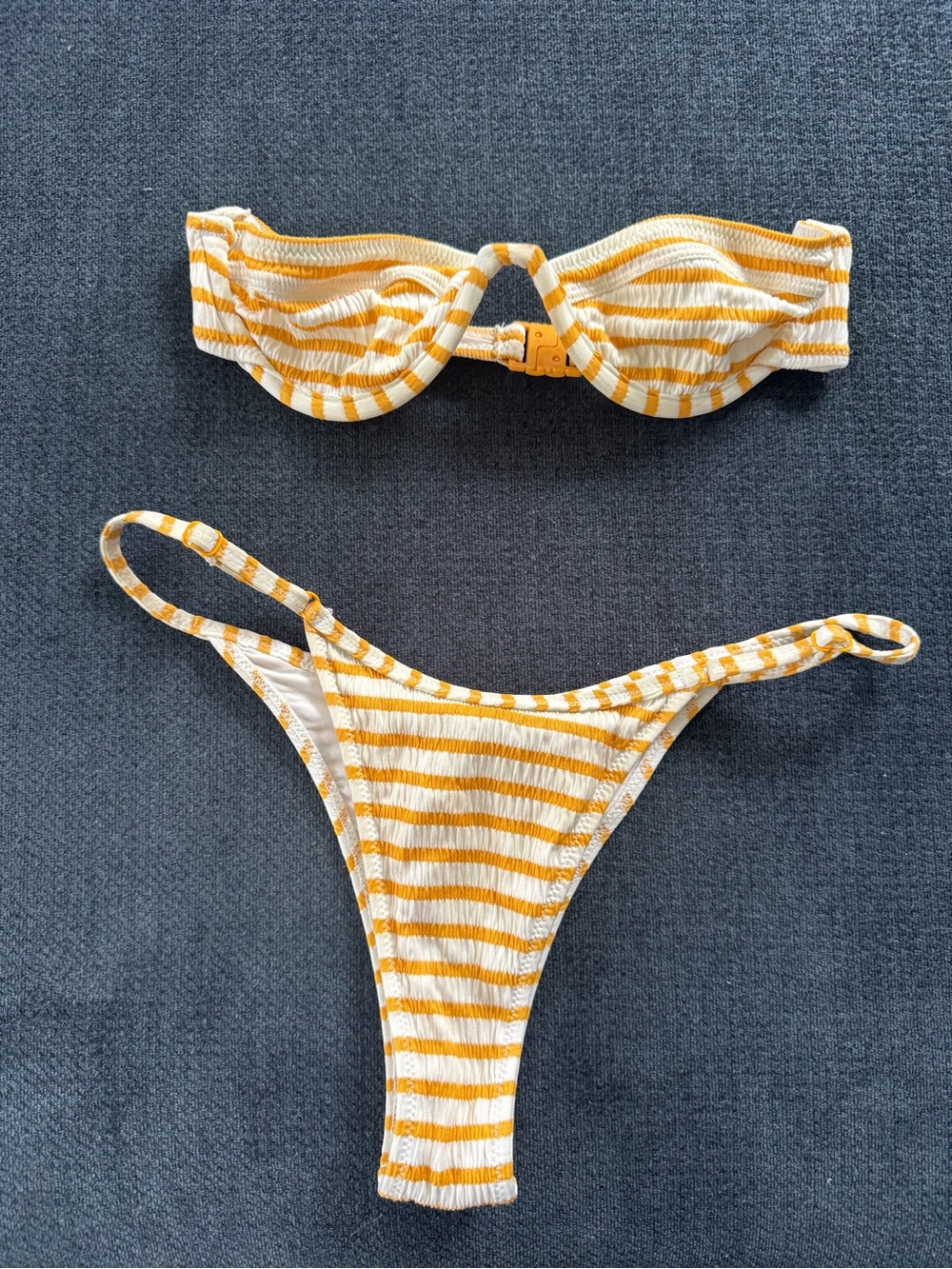 TROPIC OF C BIKINI SET Striped Yellow and White Bikini Set - top and bottom